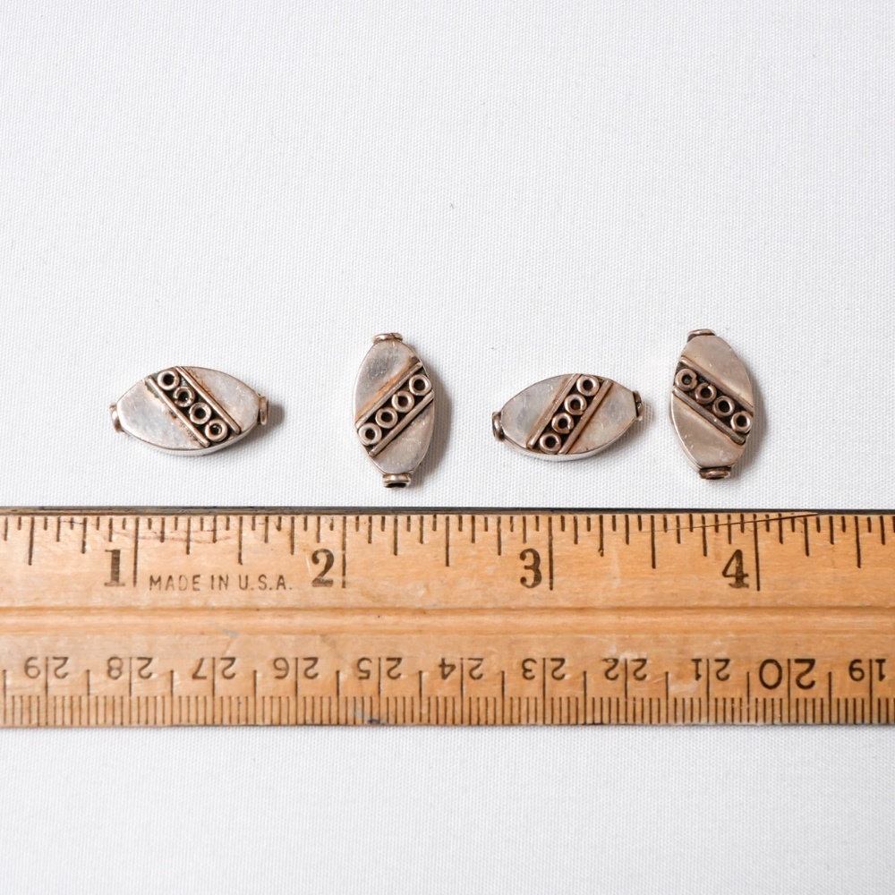 New - 4 Silver Plated oval spacer beads for jewelry making